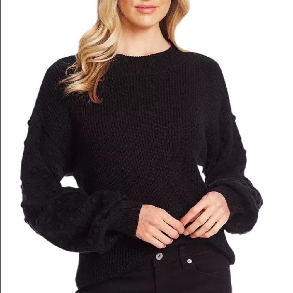 CeCe 3D Polka Dot Sweater Rich Black Ribbed Crewneck XS NWT NEW